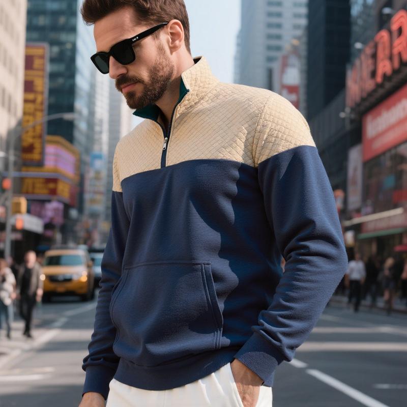Lässiges Herren Sweatshirt mit Farbblockdesign, locker, übergroß, Stehkragen, Reißverschluss