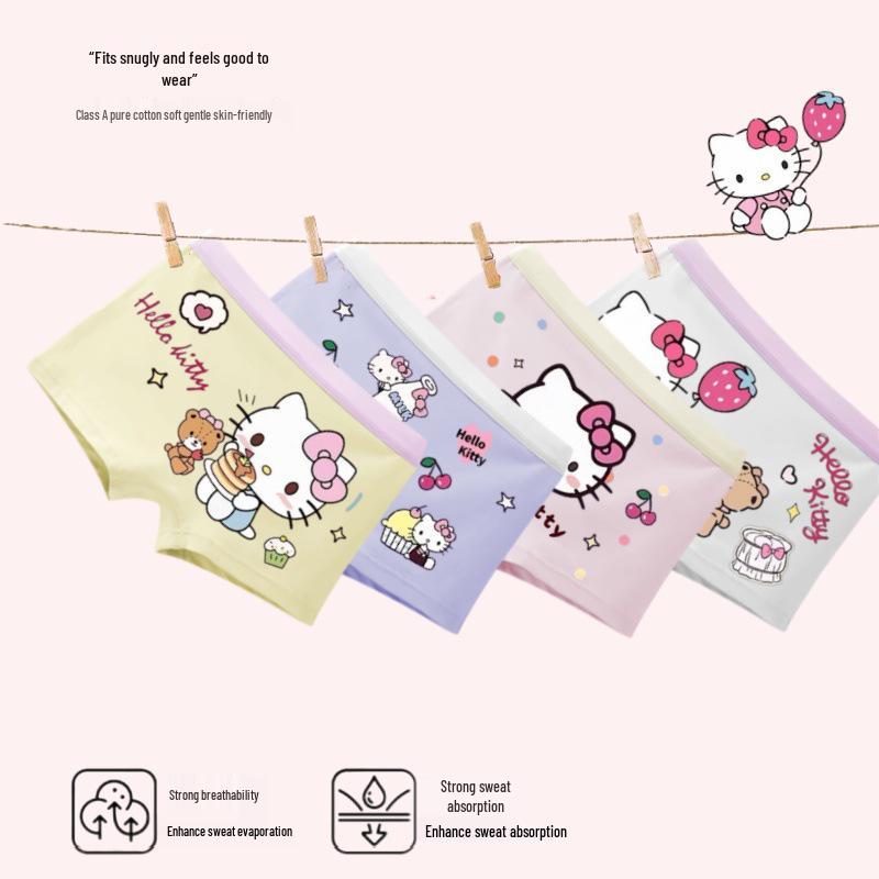 Дышащие хлопковые боксеры для девочек Hello Kitty - Антибактериальные, Не сползают XXL 27-33kg white