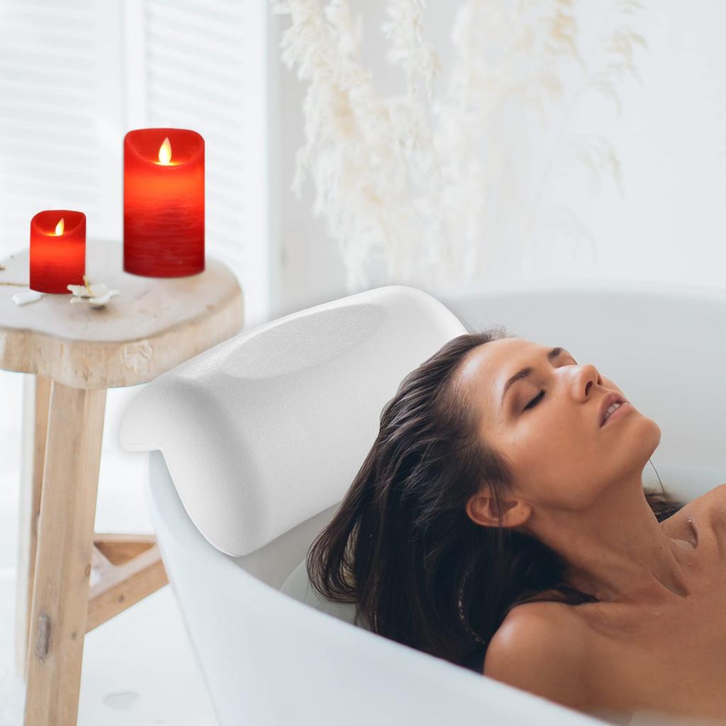 Bath Bath Pillow with Suction Bath Accessories Pillow, Cup, Waterproof, Non-Slip, Mold-Resistant, (White)