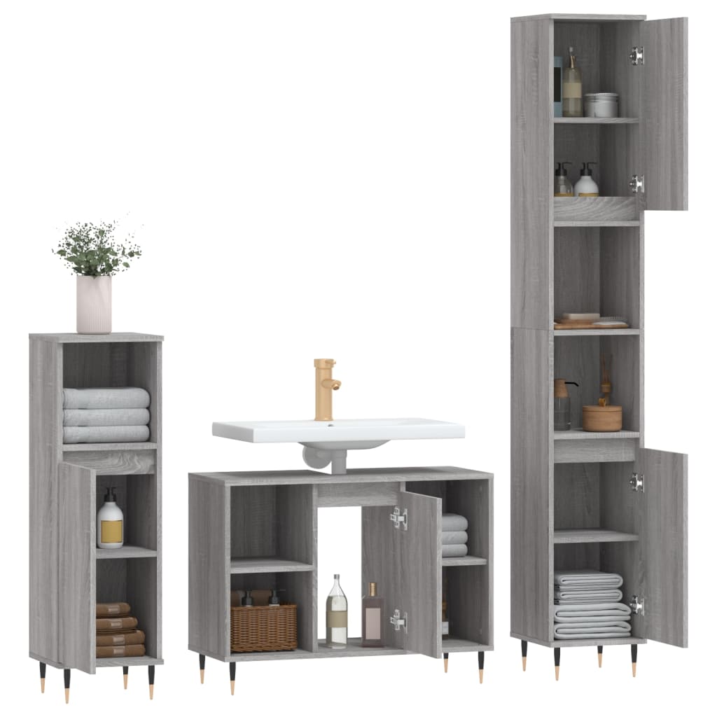 3 Piece Bathroom Furniture Set Gray Sonoma Particleboard