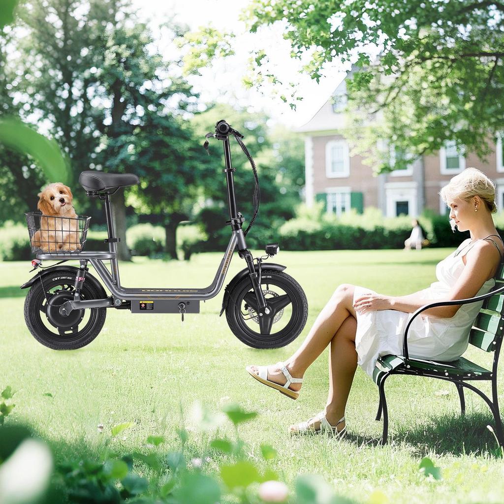 Adults Electric Scooter with Seat, Peak 500W Motor with 36V 15.6AH Battery,14" Tires,32KM/H,50-60KM Range and Dual Disc Brakes,110KG Max Load