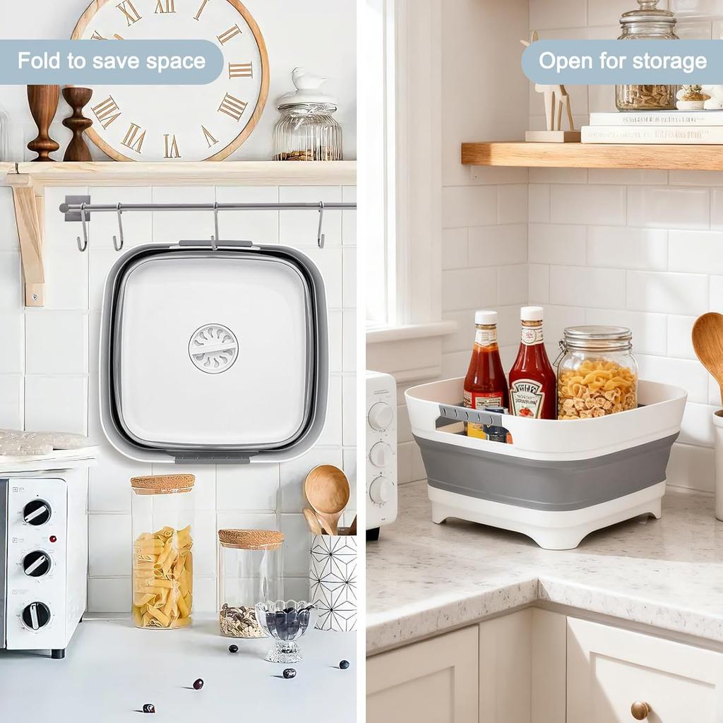 Upgraded 2.4 Gal (9L) Collapsible Dish Basin With Drain Plug, Space Saving Multiuse Foldable Sink Tub, Dishpan, Beverage Tubs For Camping, Vegetable