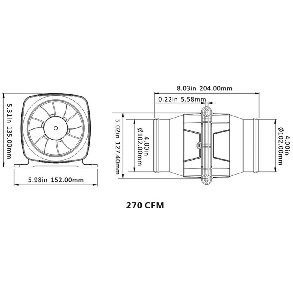 

4-дюймовый лодочный канальный вентилятор 270 куб. футов/мин Прямоугольный вытяжной вентилятор Вентиляционный вытяжной вентилятор для аккумулятора RV-яхты 12 В