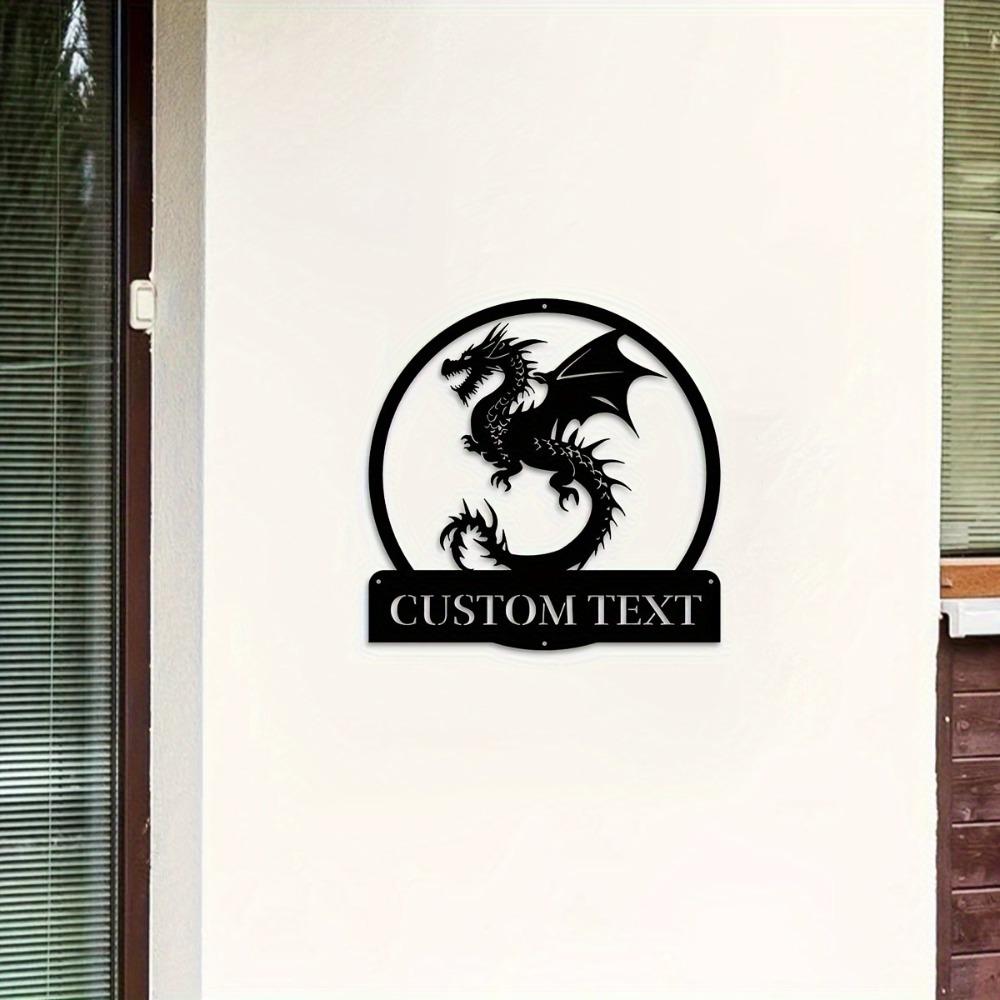 Custom Metal Dragon Wall Sculpture, Engraved Family Name, House Number Sign, Indoor Outdoor Art Decor