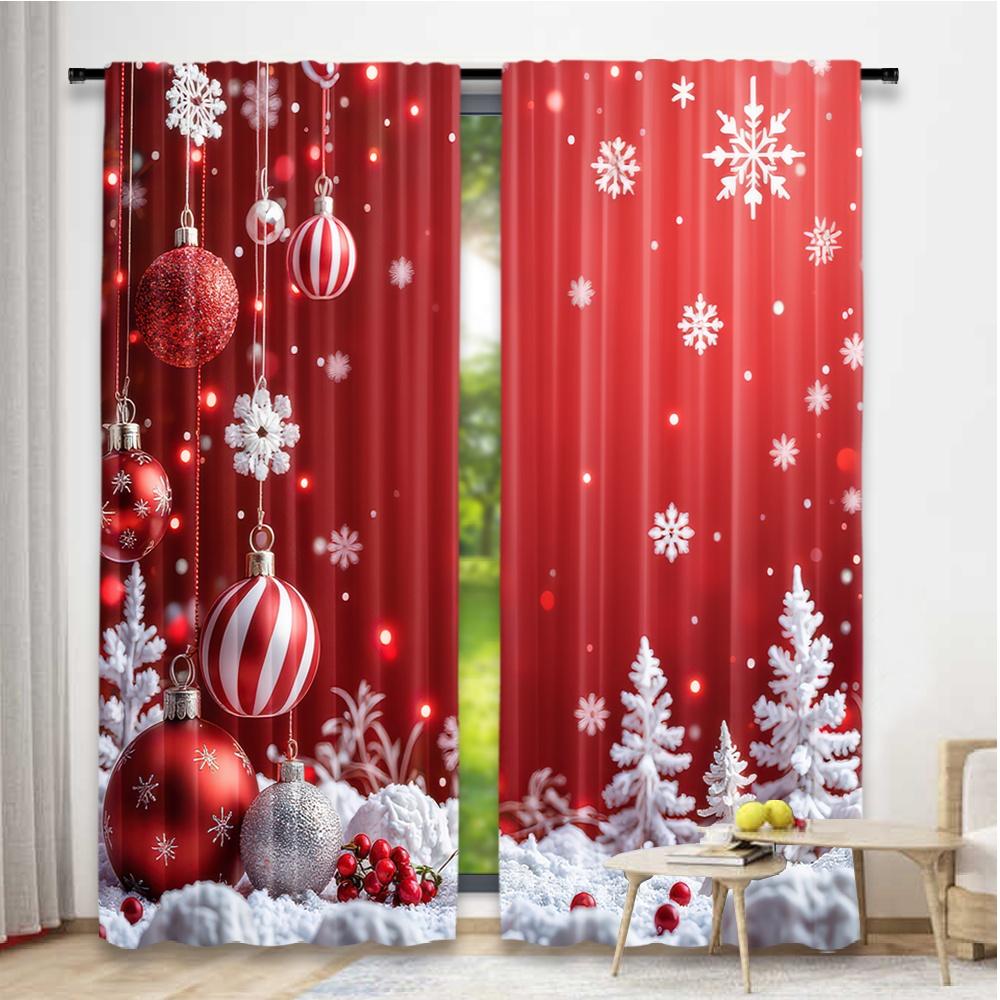 Flat Printing Popular Christmas Curtains Festivewonderland Digital Printed Polyester Drapes Family Party Decoration Use Set Of 2 Made