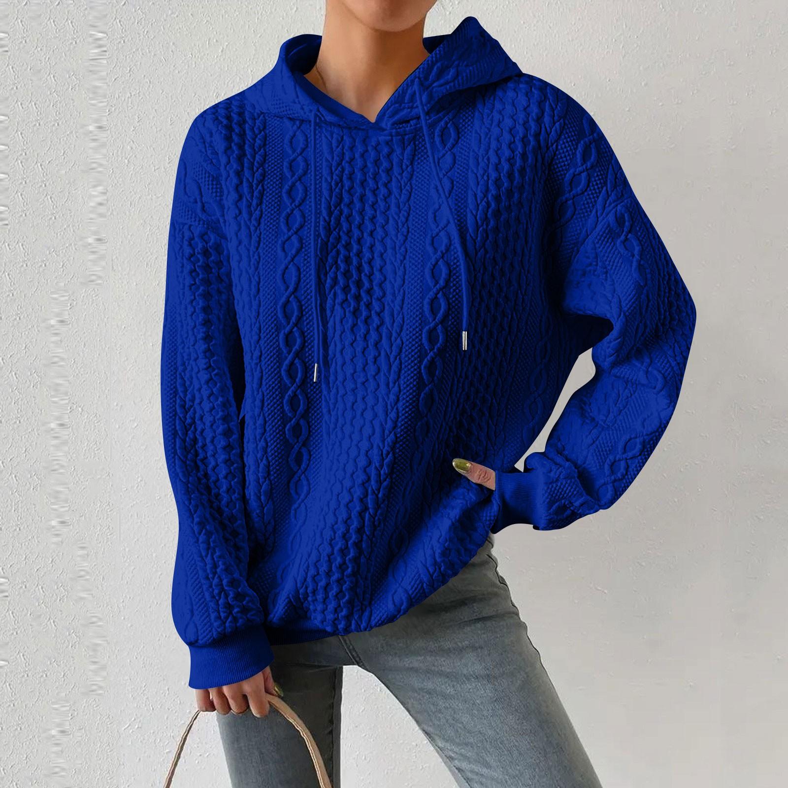 

Женские толстовки с длинным рукавом, повседневные однотонные толстовки с капюшоном на шнурке для женщин, пуловер XXXXXL синий