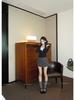Women's Slim Fit Black U-neck Long-sleeve T-shirt with Bowknot and Waist-cinching Design