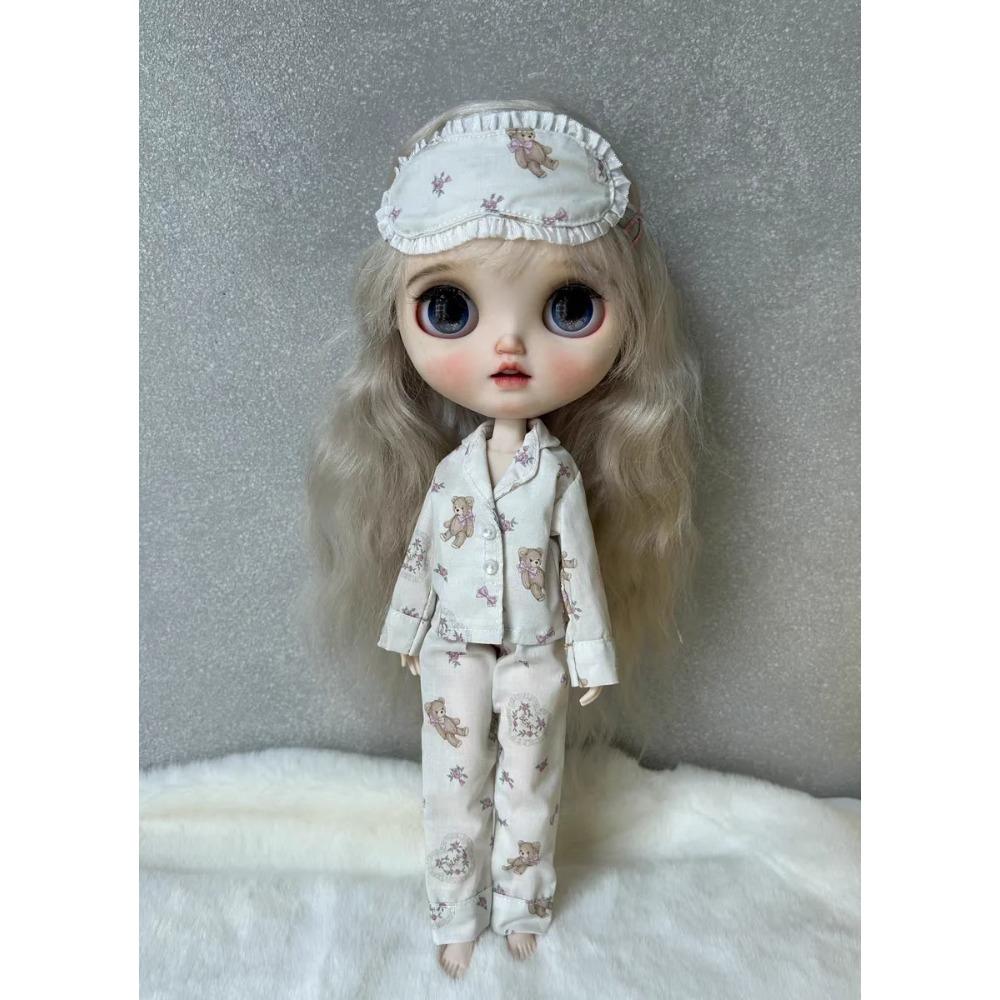 3 Stück/Set Puppe [Augenmaske+Oberteil+Hose] Blyth Pyjama 1/6 Puppen Outfit (Passend für ICY, Big Fish) Puppenzubehör