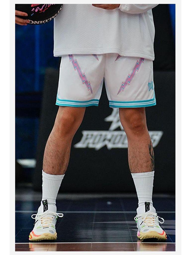 American Street Basketball Quick-Dry Mesh Shorts - Above Knee, Embroidered, Four-Point Design for Training & Fitness