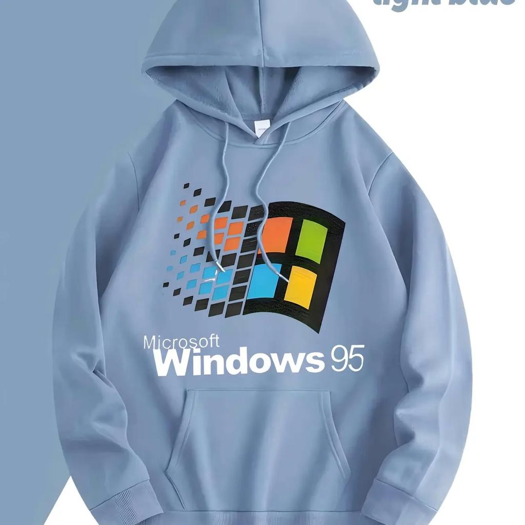 Men's Retro Windows 95 Graphic Hoodie Dark Grey Pullover Sweatshirt Retro Gaming Hoodie for Tech Enthusiasts