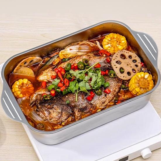 Yousheng Stainless Steel Roasting Pan with Lid And Handle Heavy Duty Turkey Baking Broiler Tray High Sided Induction Roast Tray for Chicken Vegetable