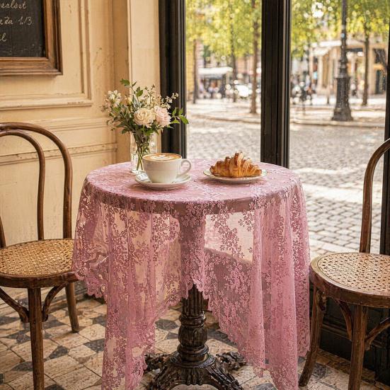 Baizihuahu Lace Tablecloth, Floral Table Cover, Retro Scalloped Tablecloth for Dining Table, Rustic Wedding Party Bridal Shower Decor