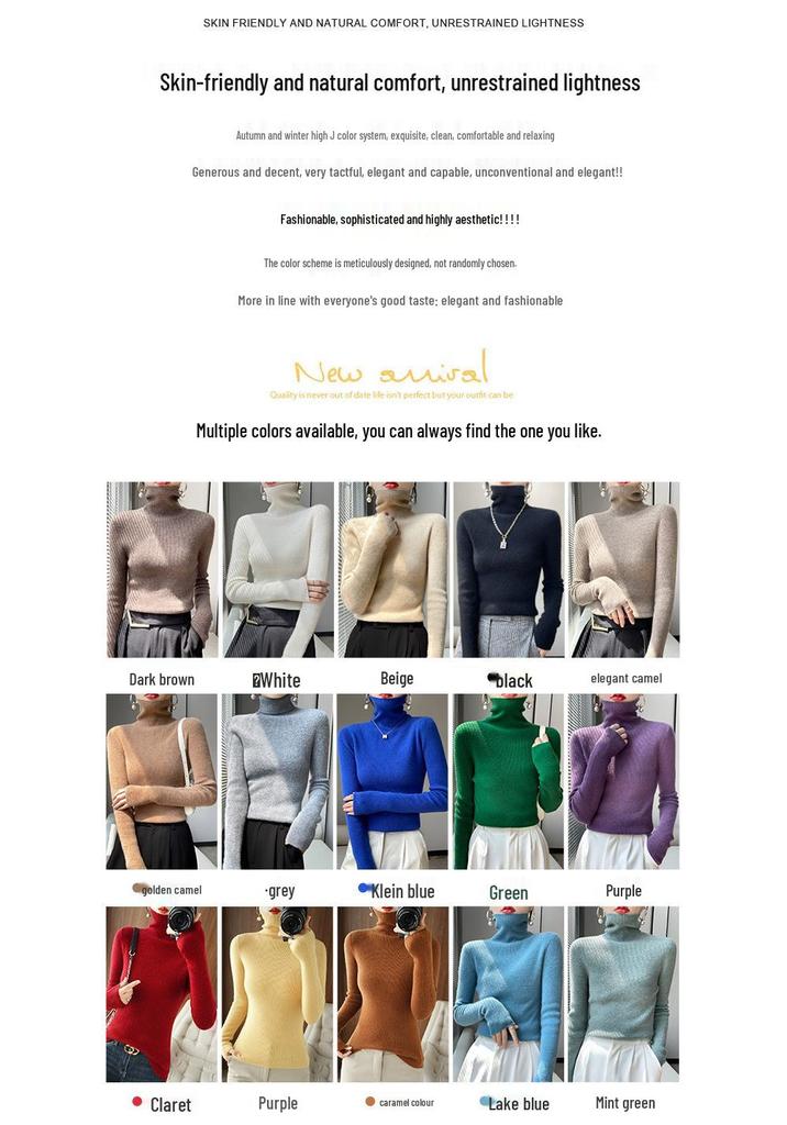Women's Chunky Knit Turtleneck Sweater - Slim Fit, High Neck, Wool Base Layer for Autumn/Winter.