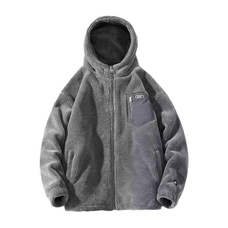 Unisex Trendy Hooded Lambskin Jacket with Plus Velvet for Autumn/Winter - Casual Warmth for Couples