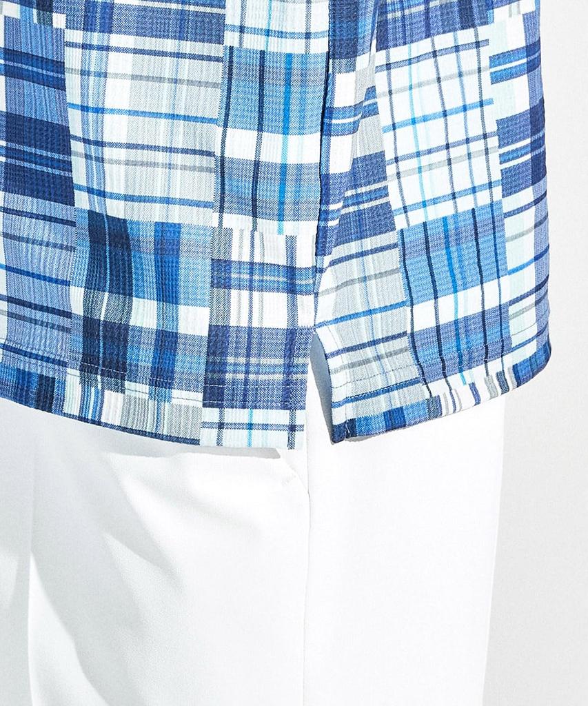 Munsingwear Short Sleeve Collared Madras Check BL00 Golf Men's Shirt, MG5SHS41M, (Blue), Moisture-Wicking, Quick-Drying, Cooling,