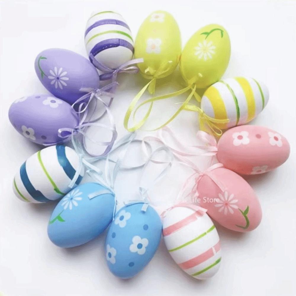 12Pcs/Set DIY Craft Easter Simulation Egg Cartoon Artificial Egg Pendant  Hanging Ornament