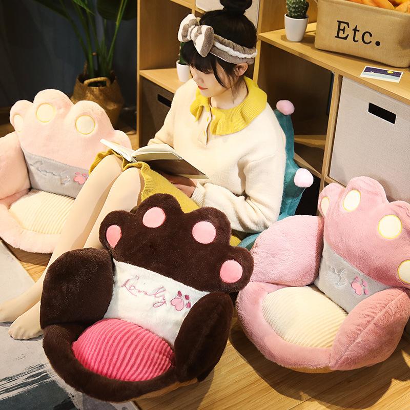 Cat Bear Paw Plush Seat Cushion Indoor Floor Stuffed Sofa Colorful Animal Decor Pillow Thick Stool Butt Office Cushion 2 Size