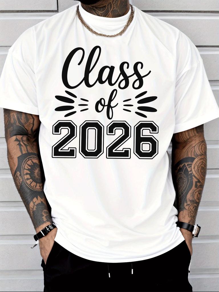 Unisex Black Crew Neck Tee Class Of 2026 Letter Print Loose Oversized Short Sleeve Unisexs Streetwear Summer Casual Basic Top