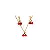 French Garnet Cherry Pendant, Burgundy Stud Earrings Necklace Set, Sweet Girly Factory.