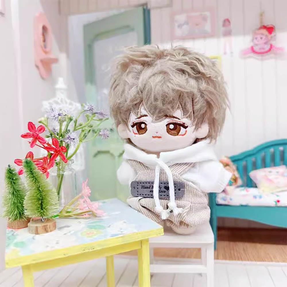 Niannyyhouse 10cm~15cm 20cm Plush Clothes, White Hoodie, Suspenders, Cotton Doll, Dress-Up Accessories (Brown 20cm)