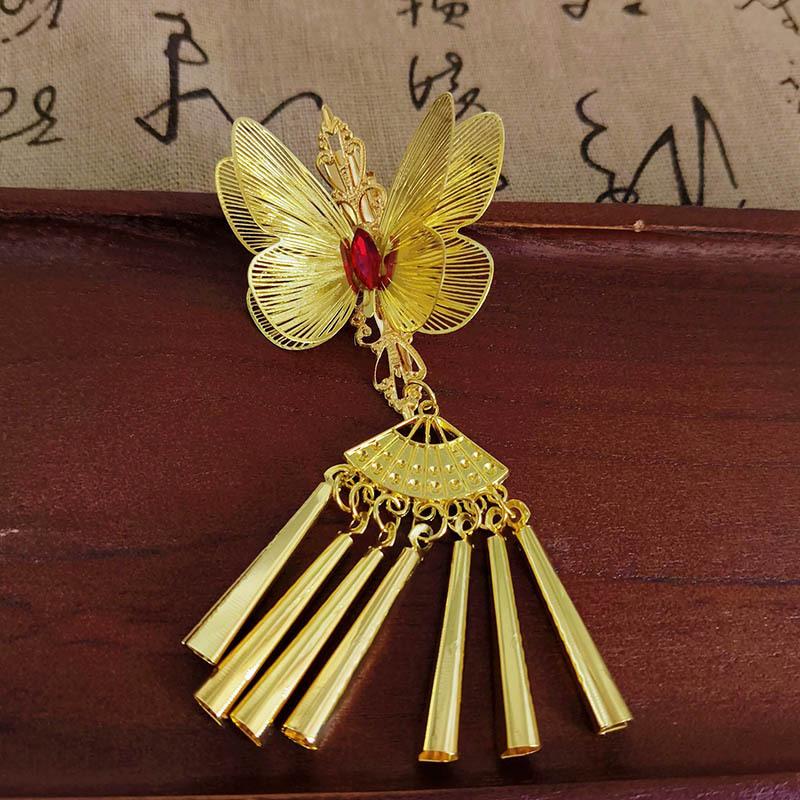 Vintage Gold Tassel Hair Clip Elegant Ethnic Style Hairpin Side Clip Headdress Chinese Style Hair Accessories