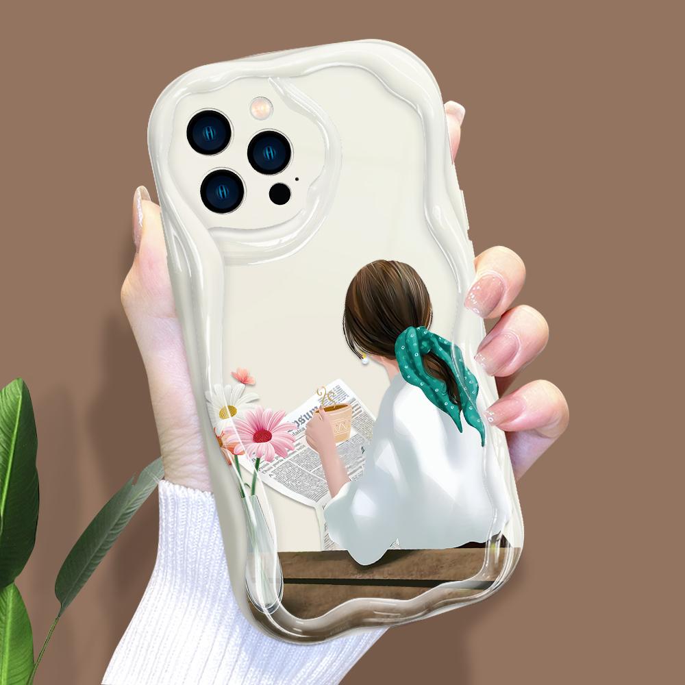 Cartoon Pattern Cream Texture Casing Wavy Edge Soft Silicone Cover Phone Case for IPhone Samsung Huawei Honor Xiaomi Redmi Infinix Tecno