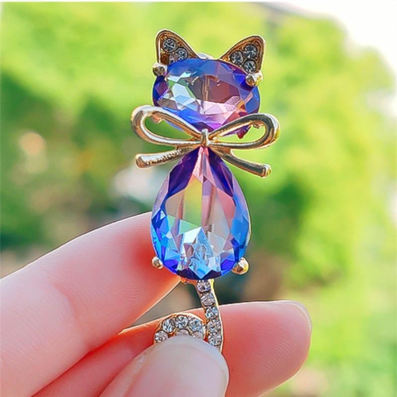 Cute Bow Kitten Cat Brooches For Women's Suit Scarf Simple Rhinestone Lovely Cat Animal Brooch Pins Jewelry Gifts