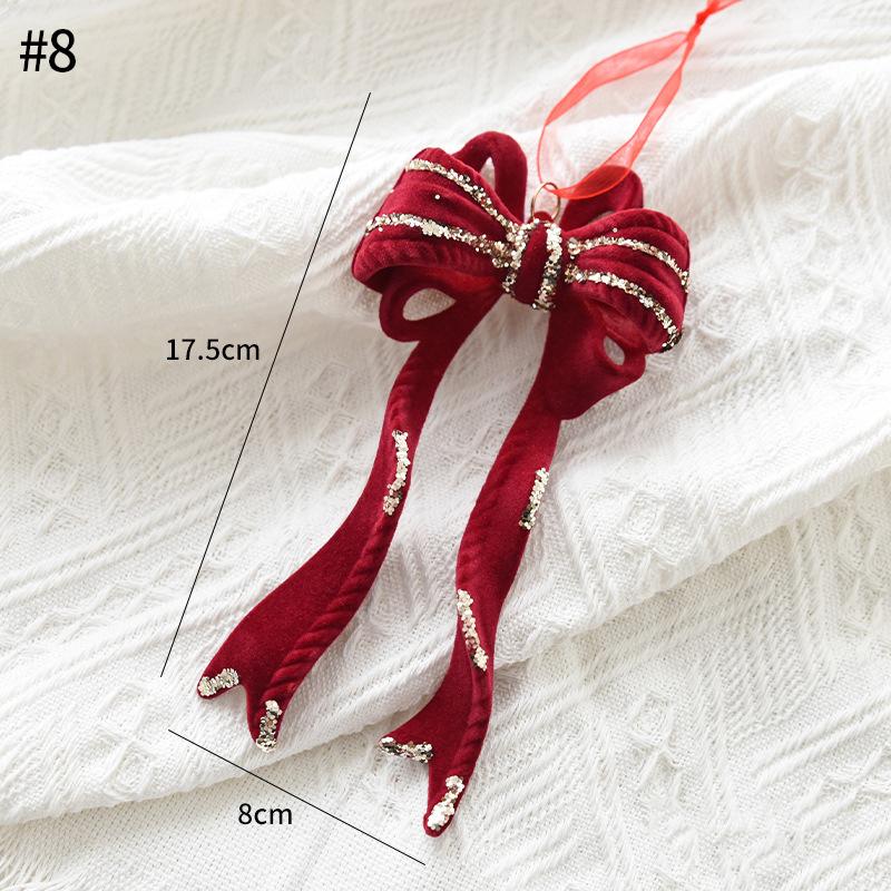 Christmas Ornament Red Velvet Christmas Tree Pendent Bowknot Elk Christmas Bells Xmas Tree Ornaments 2027 New Year Decor 7