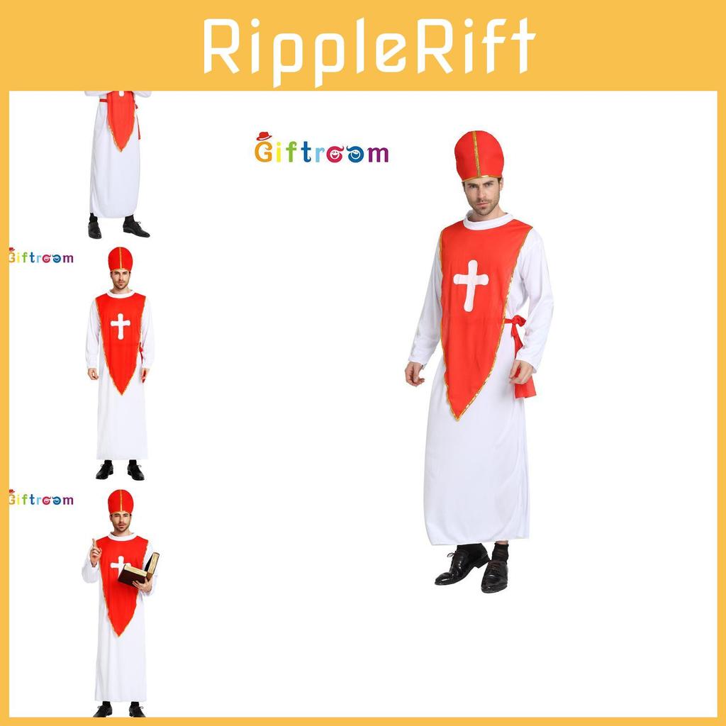 Halloween Themed Party Costume For Men Featuring Creepy Red Cross Priest Design