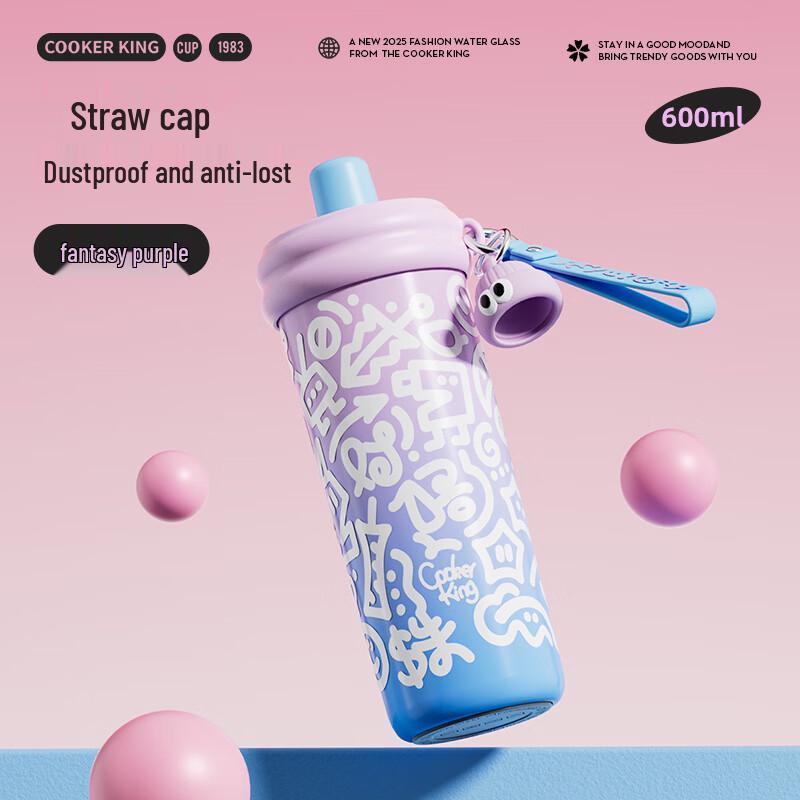 COOKER KING 600ml 316 Stainless Steel Insulated Straw Bottle for Women and Kids