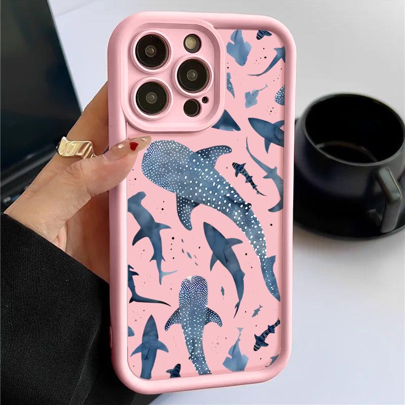 Für iPhone 16 Pro Max 16E 15 14 Pro 13 12 11 Hülle Schale Wal-Print Sturzsicher TPU Weich Linsenschutz Stoßfest Matt Handyhülle
