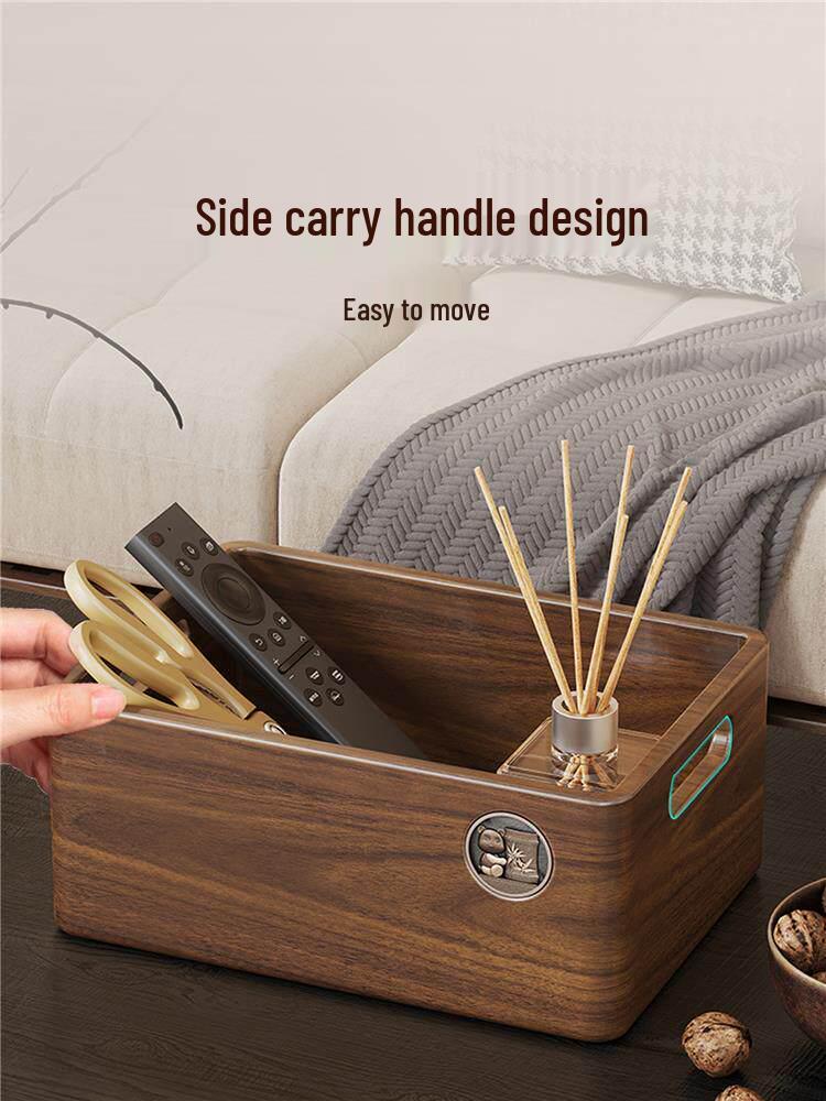 Chinese Style Solid Wood Desktop Organizer: Living Room Storage for Snacks, Keys, Remotes, and Cosmetics