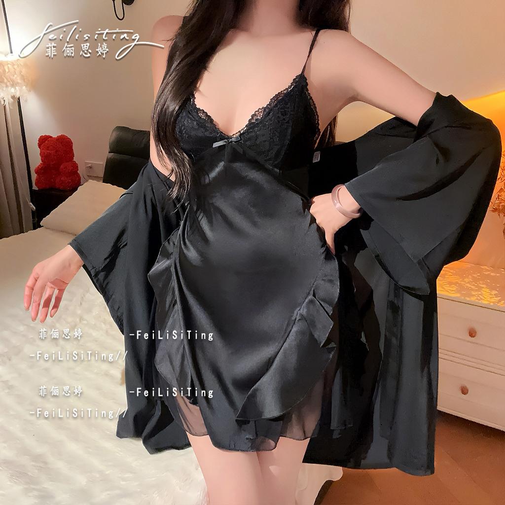 Sexy pajamas suspender nightgown women's 1011 new summer lace ice silk nightgown high-end loungewear set