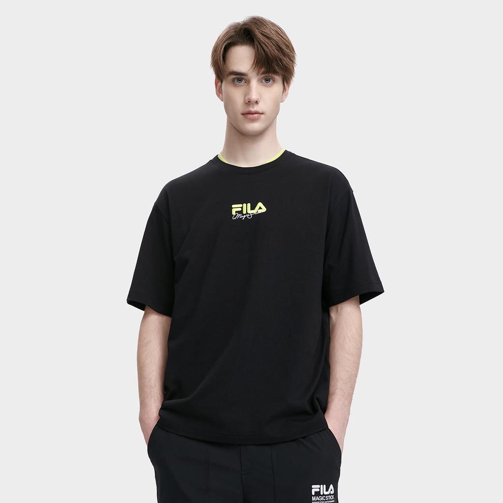 Fila X Magic Stick Collaboration Fashion Loose Couple Short Sleeve T-Shirt Unisex Tops Black F11U329101FBK
