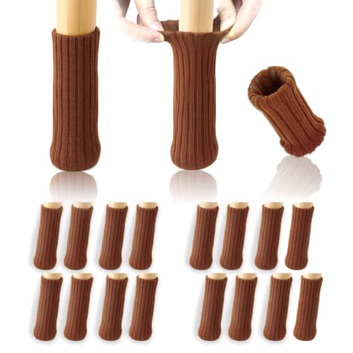 Set of 16 chair leg covers, 15cm long, double-knit with built-in silicone anti-slip pads, compatible with round legs with felt. Protects table, chair,