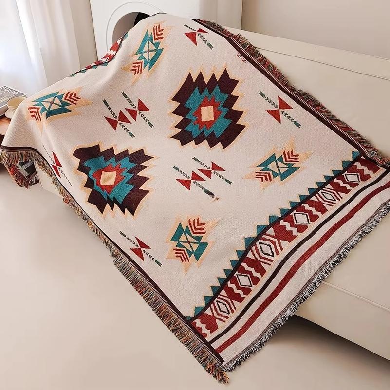 Azteken-Decke Übergroße Boho-Kuscheldecke mit Fransen Südwestliche Geometrische Wandteppich Vintage Gewebte Kuscheldecken Doppel-S