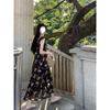 Retro floral dress women's summer new flying sleeves design feeling waist and thin A-shaped long dress