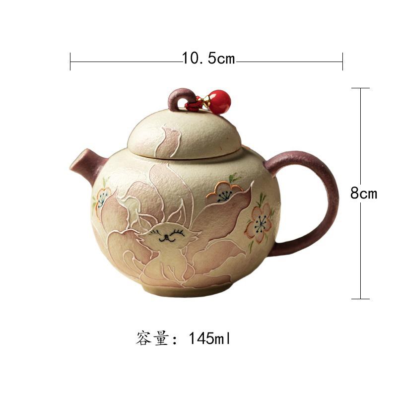 145ml Hand-painted Nine-tailed Fox Teapot Boutique Tea Infuser Pot Tea Making Kettle With Strainer Teaware Accessories Craft