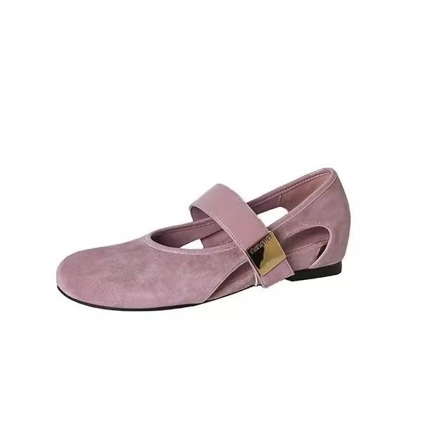 Sheepskin version~ round head hollow word with simple Mary Jane shoes women's versatile inner height increase French shallow mouth small single shoes