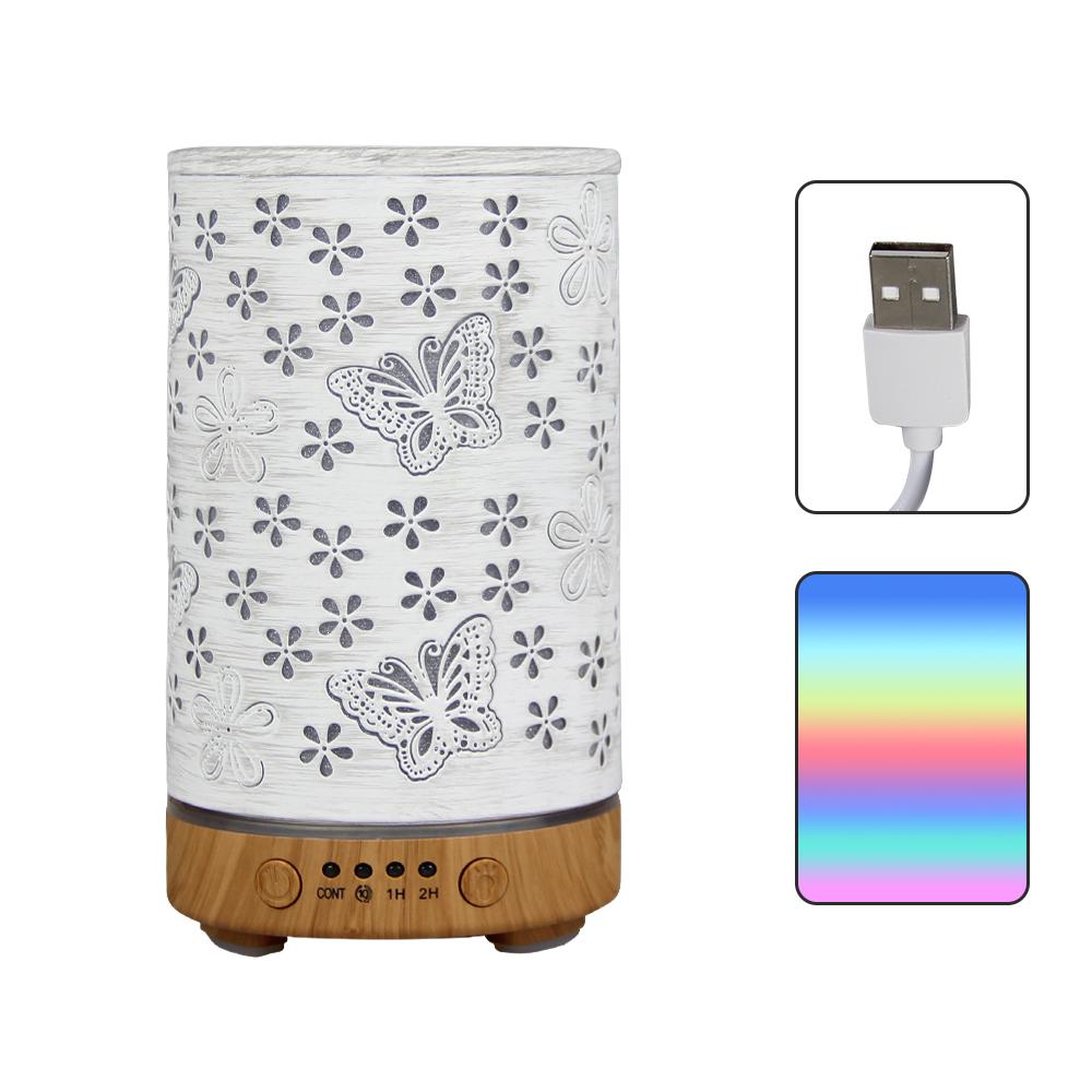 100ml Essential Oil Diffuser Seven-Color Aroma Light Butterfly Ultrasonic Air Humidifier Room Scent Diffuser with Timer Function