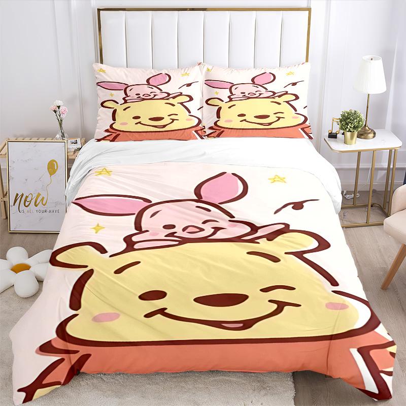 Piglet Pooh Bear Adventure Print 3Pcs Bedding Set,Duvet Cover with 2 Bedro,Pillowcase Home Birthday Gift