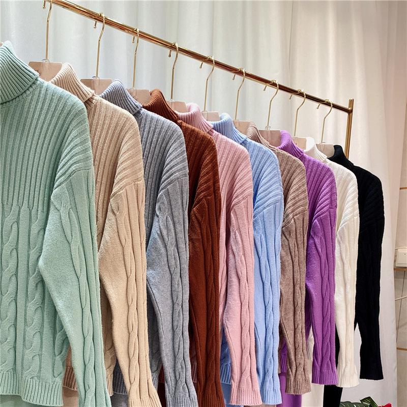 2023 Women's Knitted Cable Knit Two-Piece High Neck Sweater Set