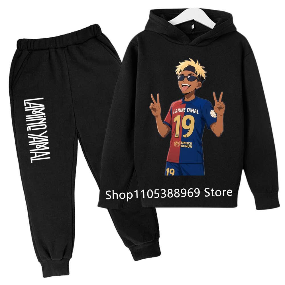 Kinder Lamine Yamal 2-teiliges Trainingsanzug Set Jungen Mädchen Fußballstar Hoodie + Jogginghose Set Grafisches Kapuzensweatshirt Sport Outfit