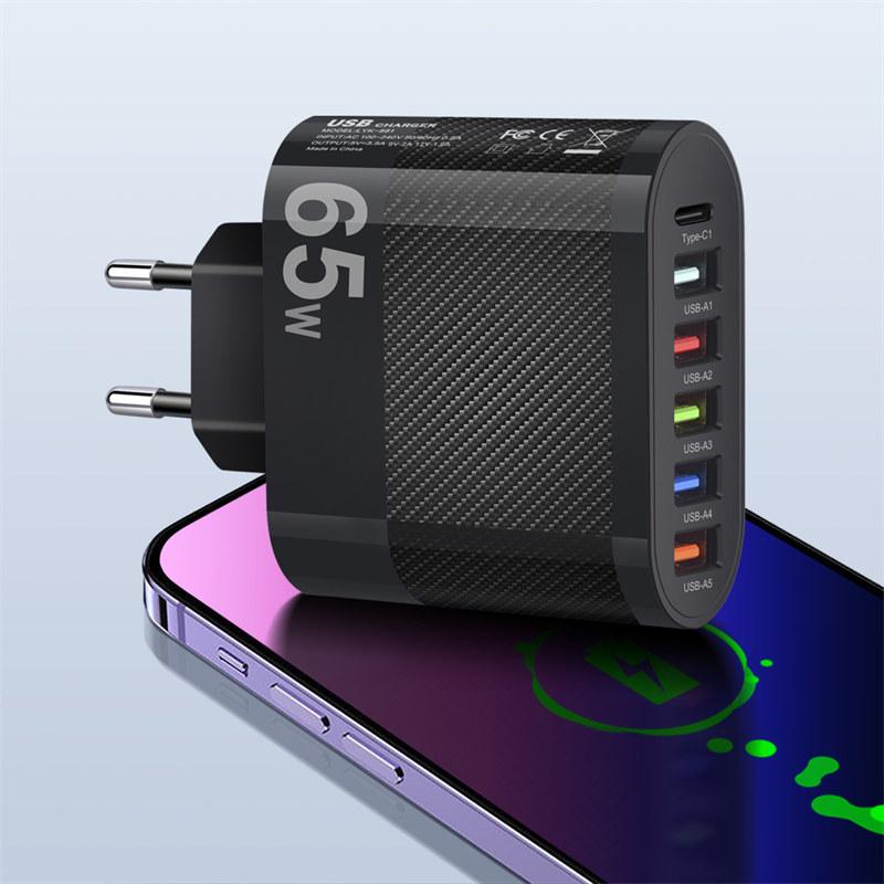 Adattatore di ricarica USB PD da 3,1 A a 5 porte per Xiaomi iPhone 13 Samsung Caricabatterie da muro QC 3.0 per telefono cellulare