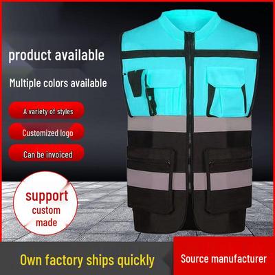 Patchwork Multi-Pocket Reflective Safety Vest for Traffic, Cycling, and Construction