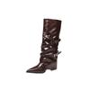 Fashion Temperament High Boots Autumn New Pointed Toe Sleeve Belt Buckle Non-slip Wear-resistant Block Heel Single Boots