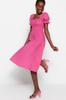Women's Style Dress Fuchsia Skater Midi Woven Dress with Balloon Sleeves Opening At the Waist