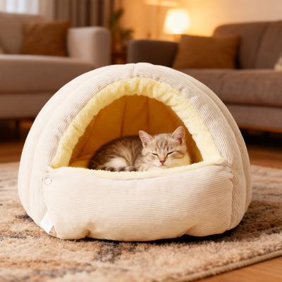 Yousheng Removable Washable Winter Closed-Off Cat Bed Soft Cotton Cozy Cat Bed Cave Foldable Thick Pet Sleeping House for Cats Small Dogs