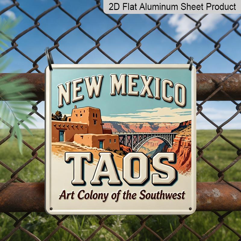 

2D Flat 1pc, Vintage Metal Aluminum Decorative Sign, Taos, Outdoor Retro Wall Art, Home Decor for Patio, Porch, Bedroom, Room Decorations for 20*20cm