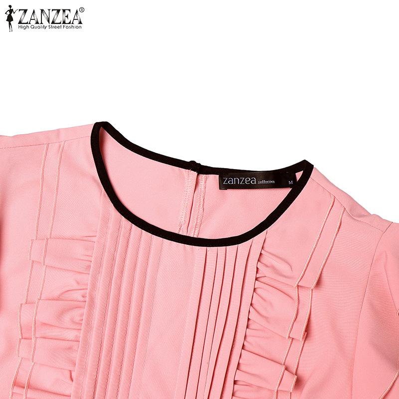 ZANZEA Damen Lässig Rundhals Kurzarm Rüscheneinsatz Sommerbluse